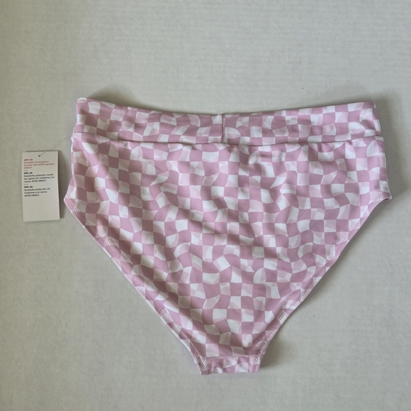 Old Navy Pink Check Cross Front High Rise Bikini Bottoms Women's Large - Picture 3 of 4